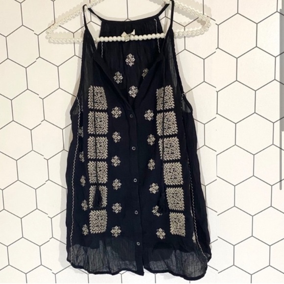 Joie Danielle Embroidered-Gauze Black Sleeveless Top SIZE SMALL - Picture 2 of 5